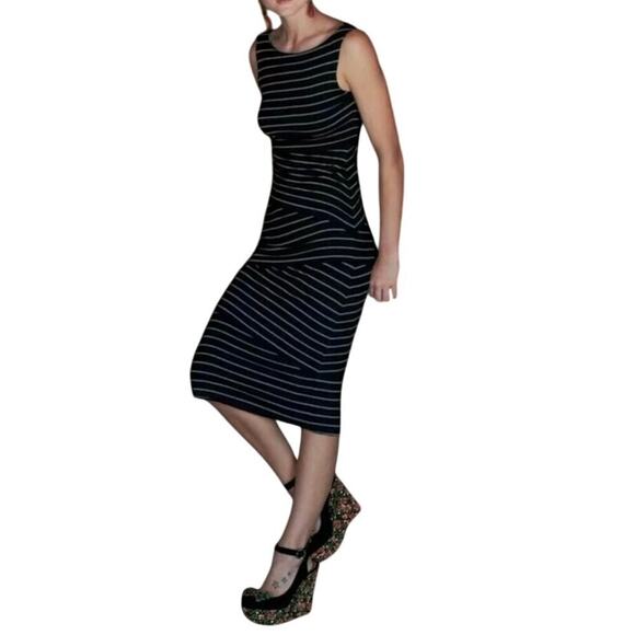 Bailey 44 ANTHROPOLOGIE Striped Tiered Column Bandage Dress Black Gray Sz Small - Picture 2 of 5